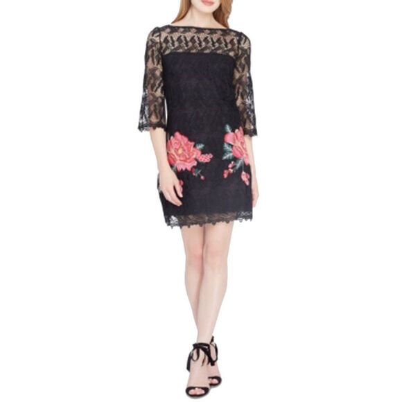 Tahari Asl Embroidered Lace Illusion Dress - Picture 3 of 3